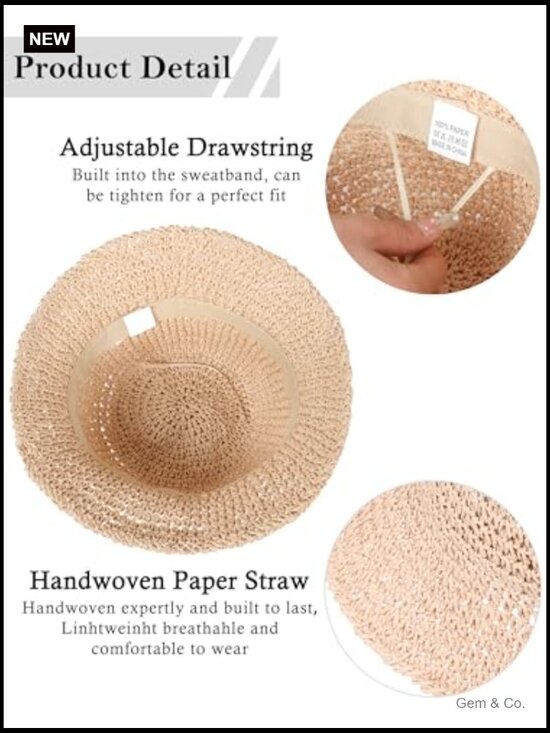 Handmade Straw Bucket Hat UV Protection Wide Brim Packable Travel Summer Sun Hat main image 4